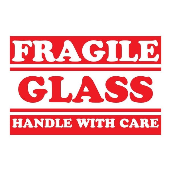 Decker Tape Products Label, DL1283, FRAGILE GLASS HANDLE WITH CARE, 3" X 5" DL1283